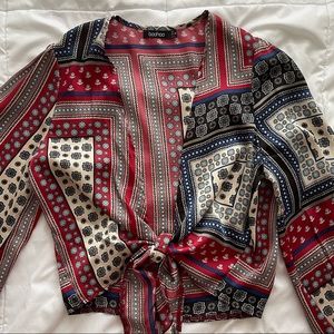 Boohoo silk tie long sleeve top